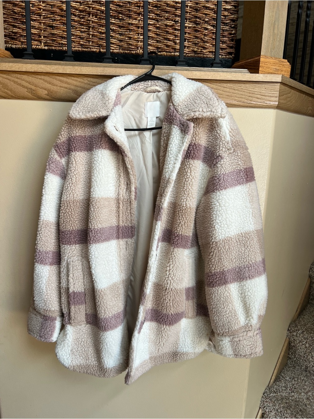 H&M Cream, Taupe & Mauve Plaid Teddy Jacket